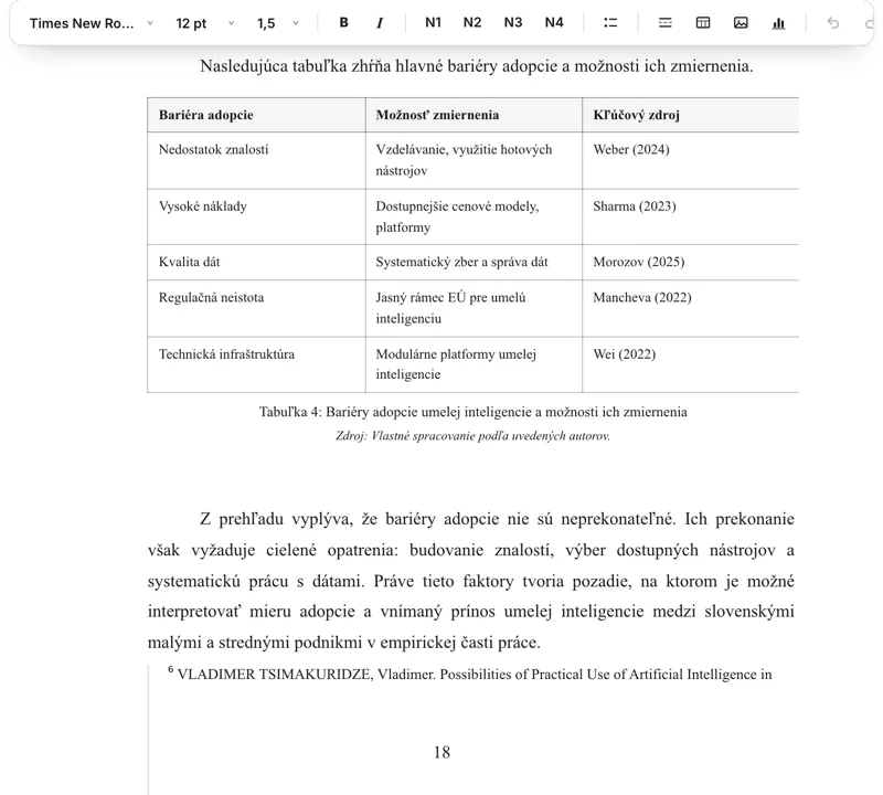 An A4 page in the AIPráce editor with the toolbar and the title page of the thesis